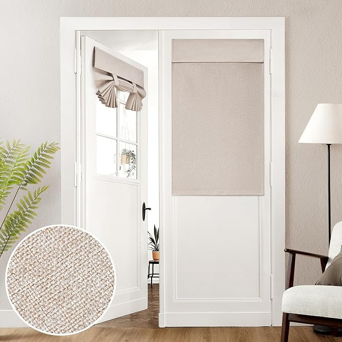 HOMEIDEAS 100% Linen Blackout French Door Curtains, Modern Farmhouse Privacy Door Window Curtains... | Amazon (US)