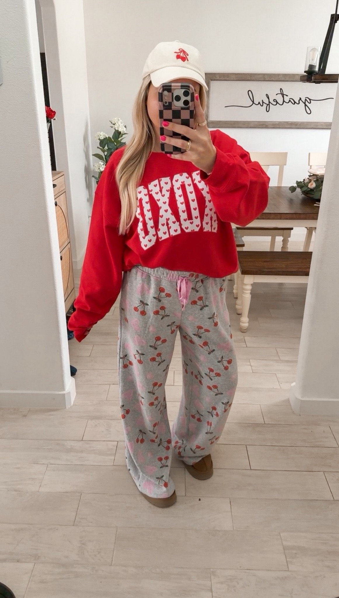 Comfy cute Valentine’s Day outfit ❤️
Large xoxo sweater 
M cherry pants
Ugg tts

#LTKootd #LTKFindsUnder50 #LTKFindsUnder100