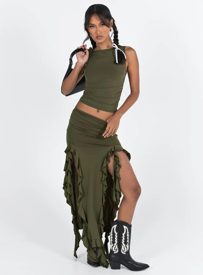 Rendezvous Maxi Skirt Olive | Princess Polly US