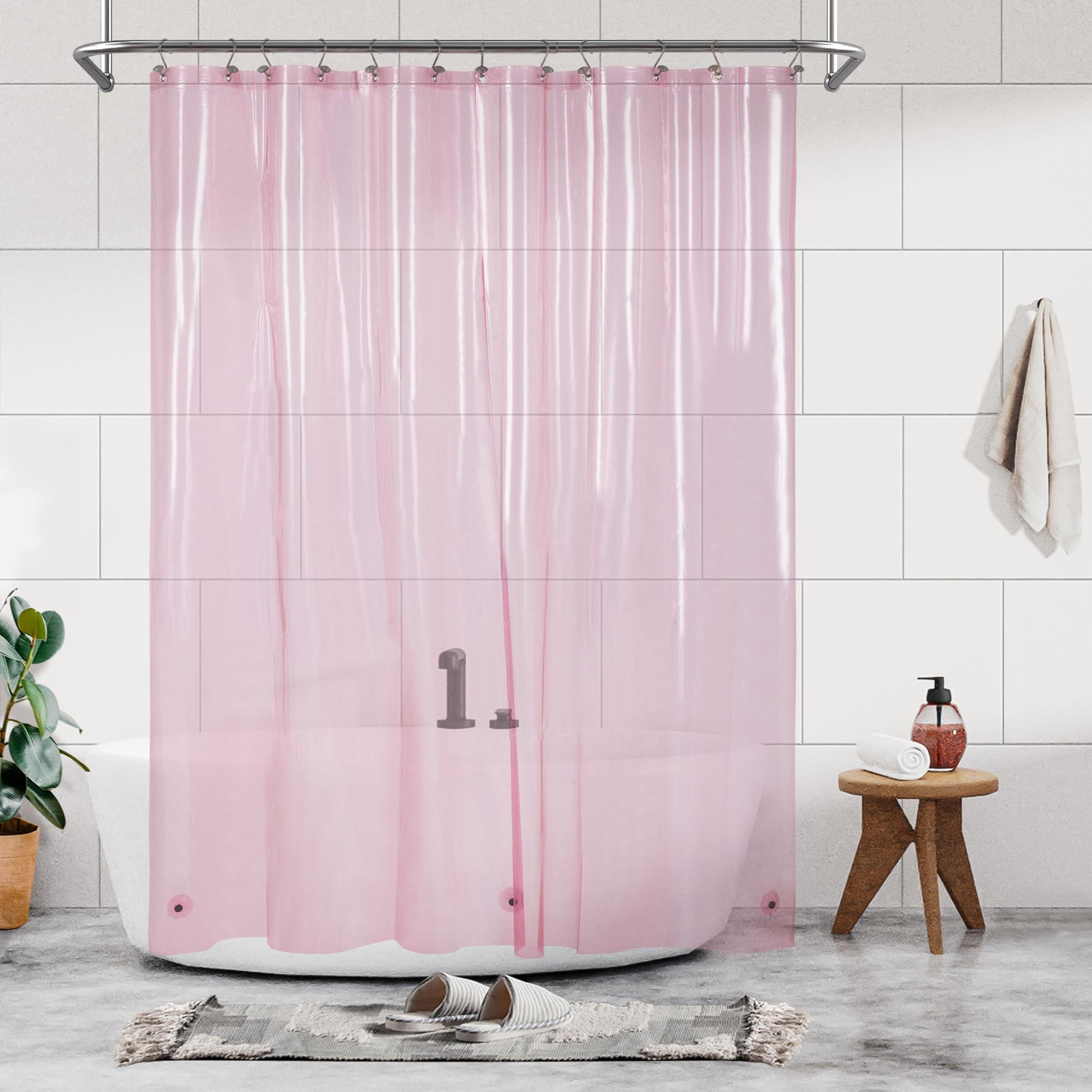 Shower Curtain Liner - Premium Clear Pink PEVA Shower Liner with 3 Magnets and Metal Grommets, Wa... | Amazon (US)