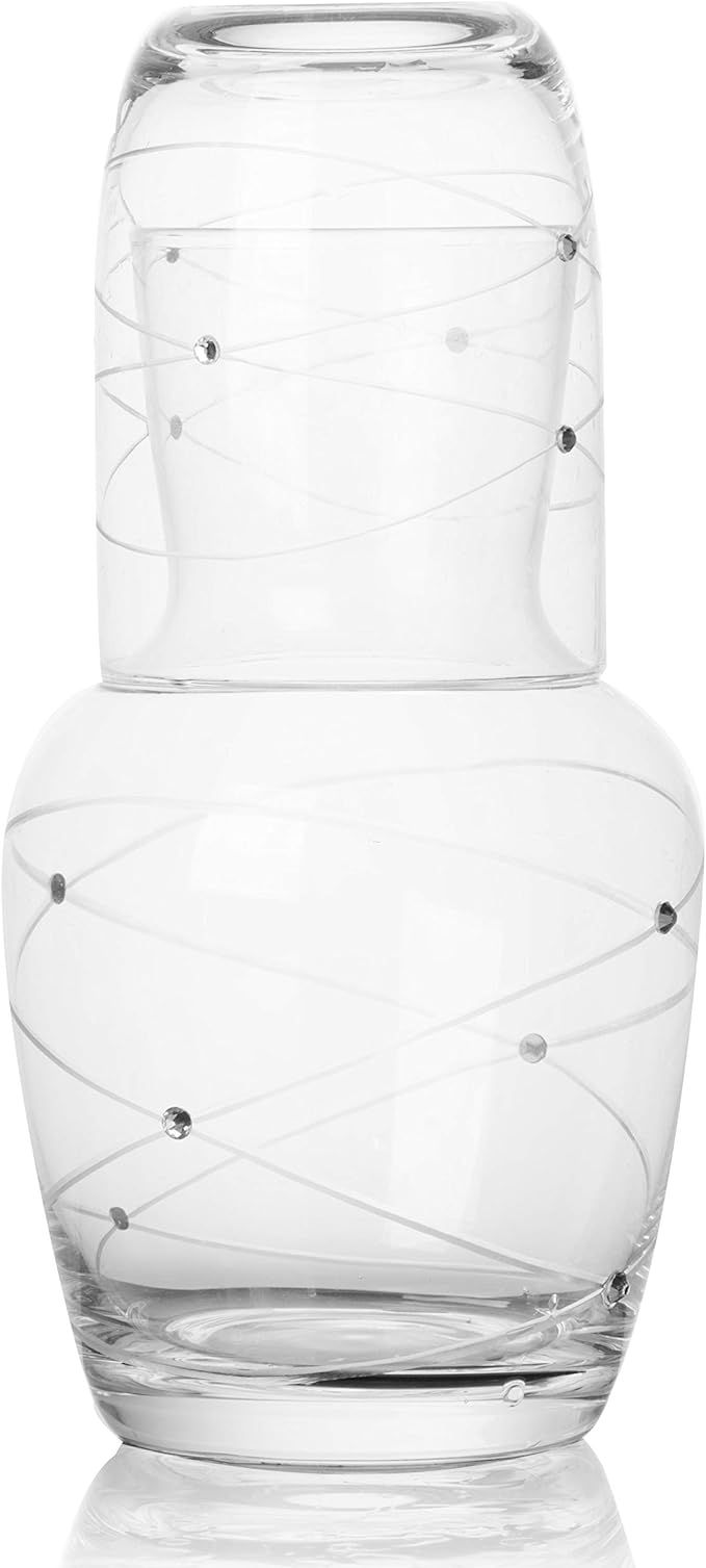 Amazon.com: Trinkware Calici Nightstand Water Carafe With Tumbler - Etched Swirl Design With Ston... | Amazon (US)