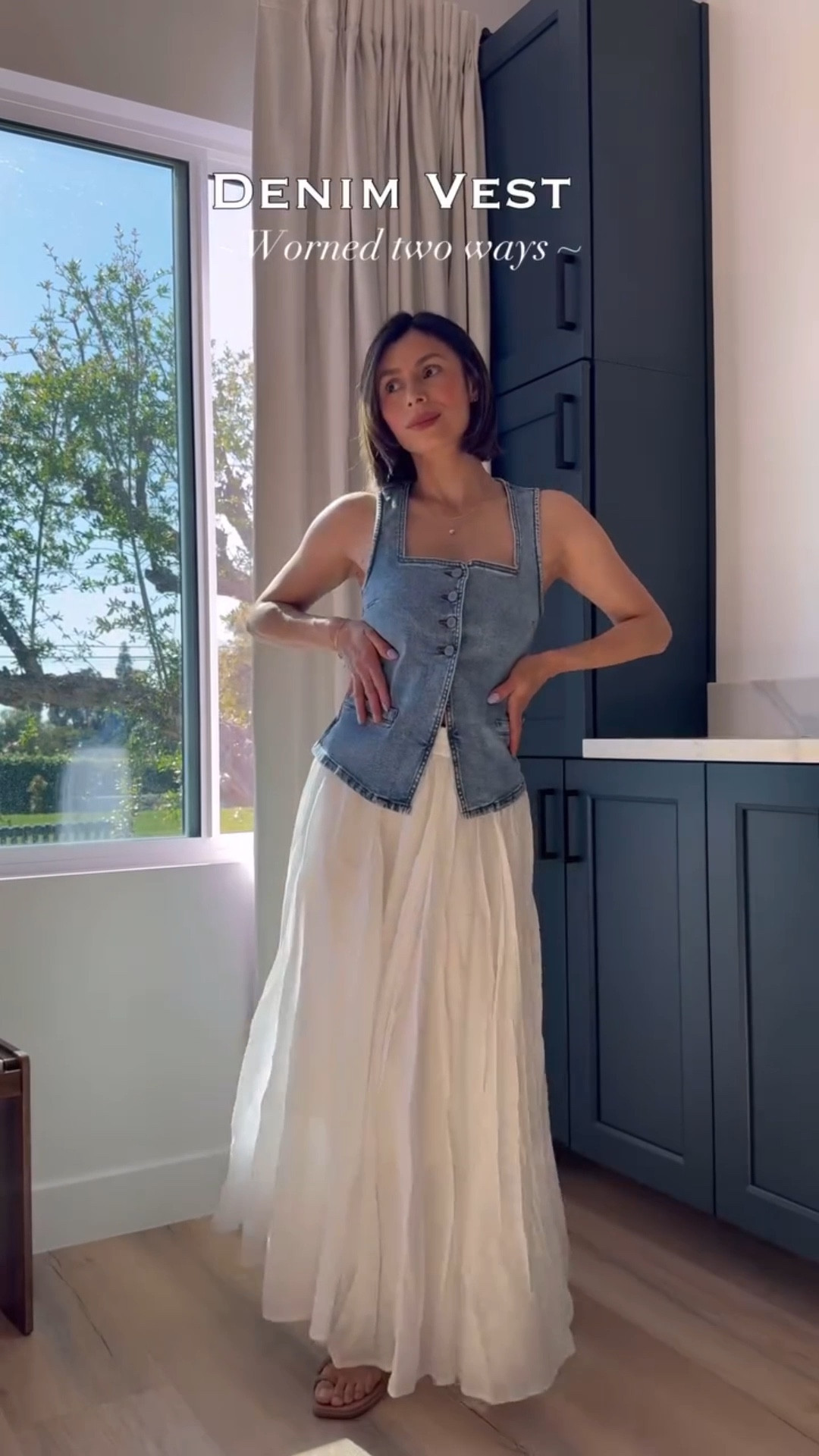 Denim Vest ~ Worned Two Ways 

How would you wear it? 🩵🤍

#denimvest #denimvestoutfit #summeroutfitsideas #whitemaxiskirt #whitejeansoutfit