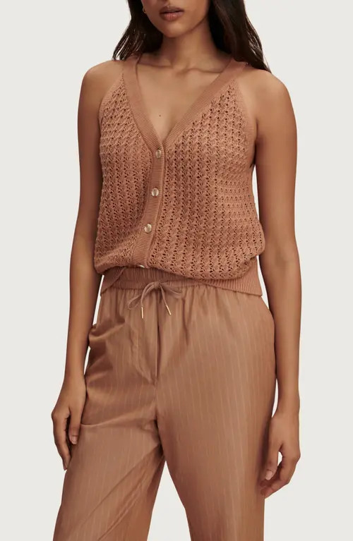 Varley Alessia Open Stitch Cotton Sweater Tank in Camel at Nordstrom, Size Large | Nordstrom