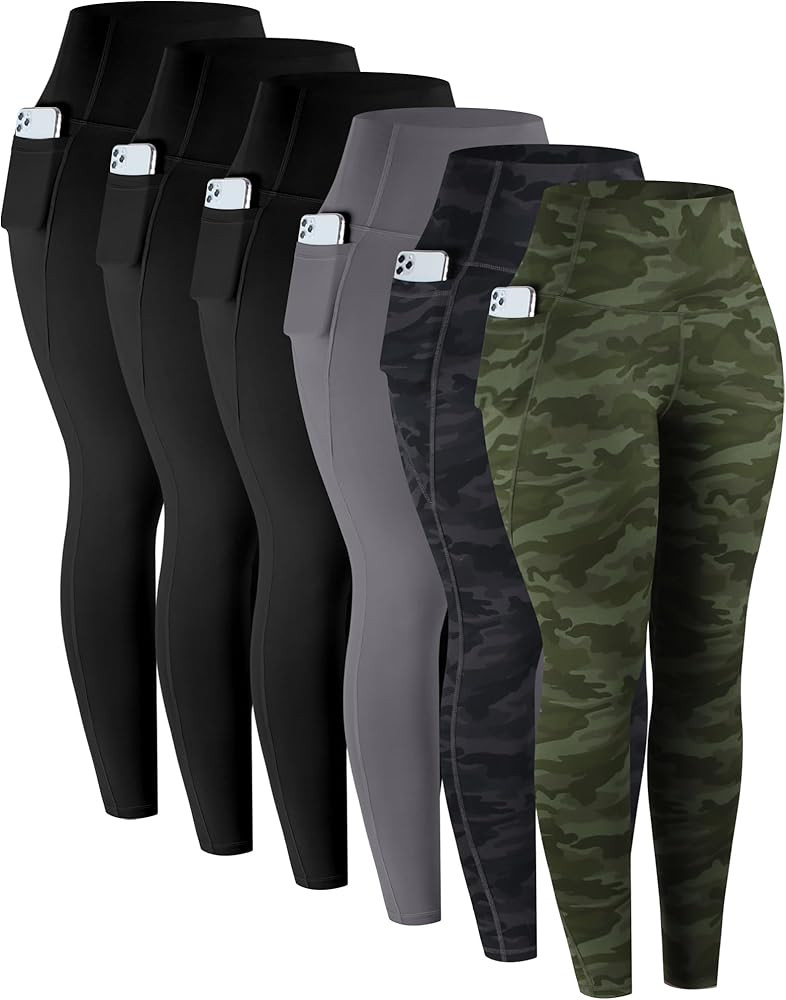 LZYVOO Leggings with Pockets for Women, 6 Packs Soft High Waisted Tummy Control Workout Yoga Pant... | Amazon (US)