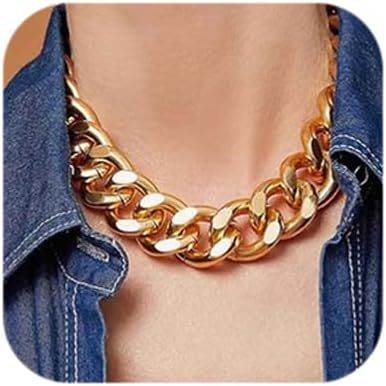 Statement Punk Cuban Link Chain Choker Necklace Chunky Chain Link Necklace Boho Fashion Collar Ne... | Amazon (US)