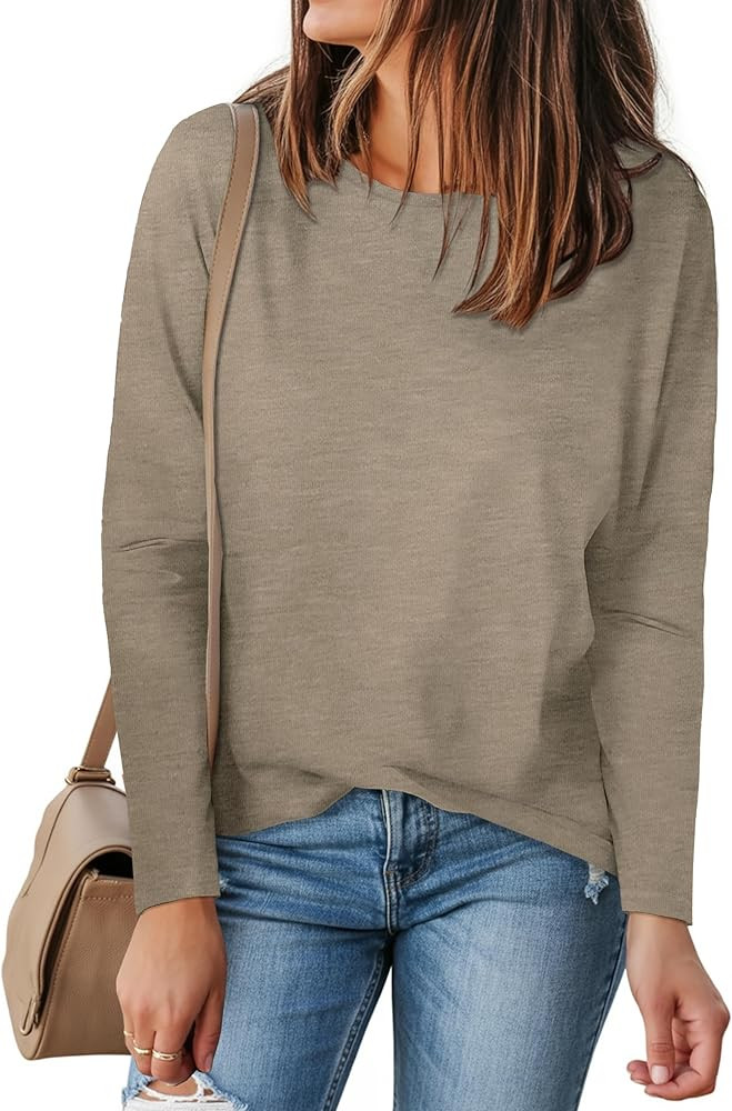 Long Sleeve Shirts for Women Basic Crew Neck Fall Tops Casual Fit T Shirts | Amazon (US)