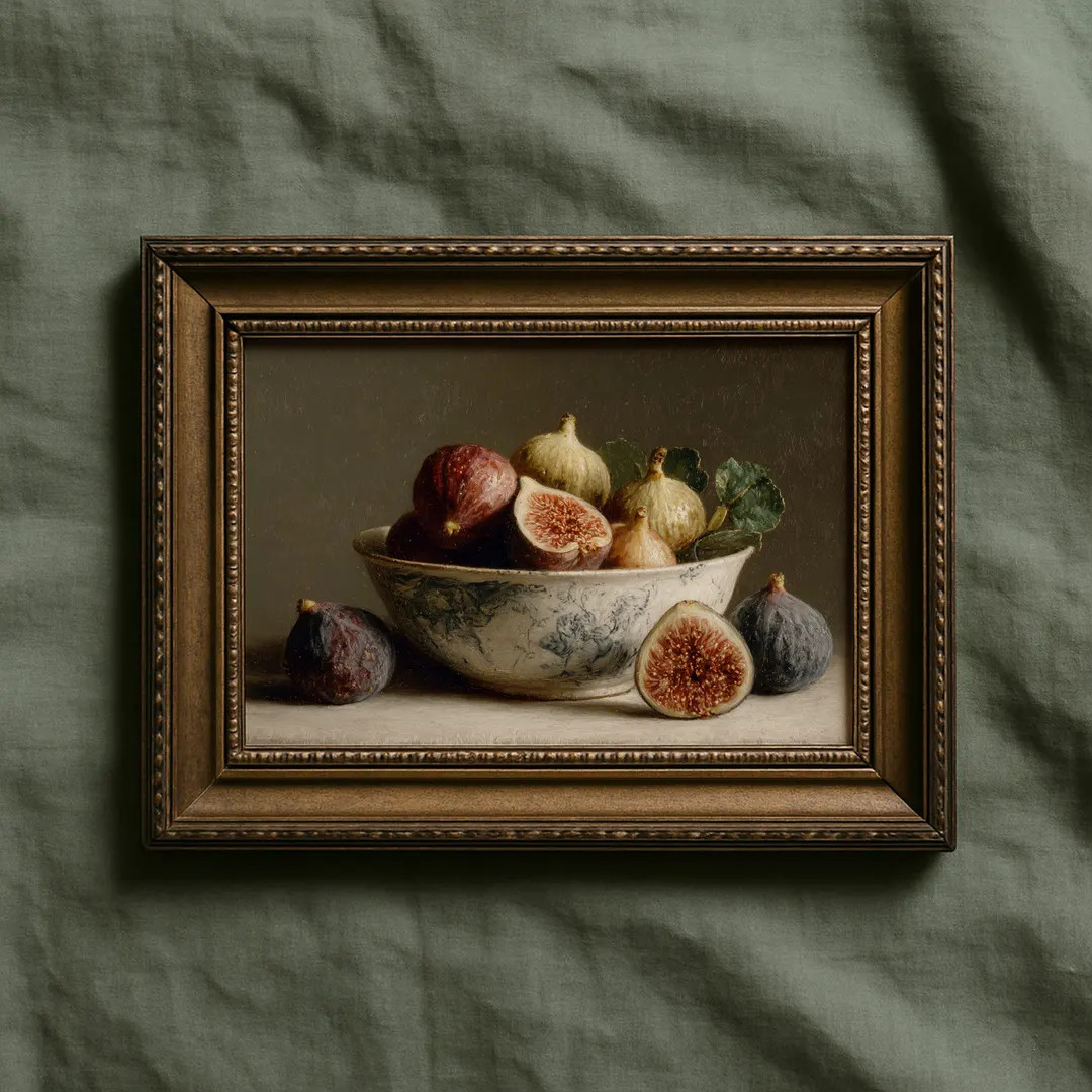 Printable Fig Still Life Wall Art, Vintage Oil Painting Print, Rustic Kitchen Decor, Neutral Farm... | Etsy (US)
