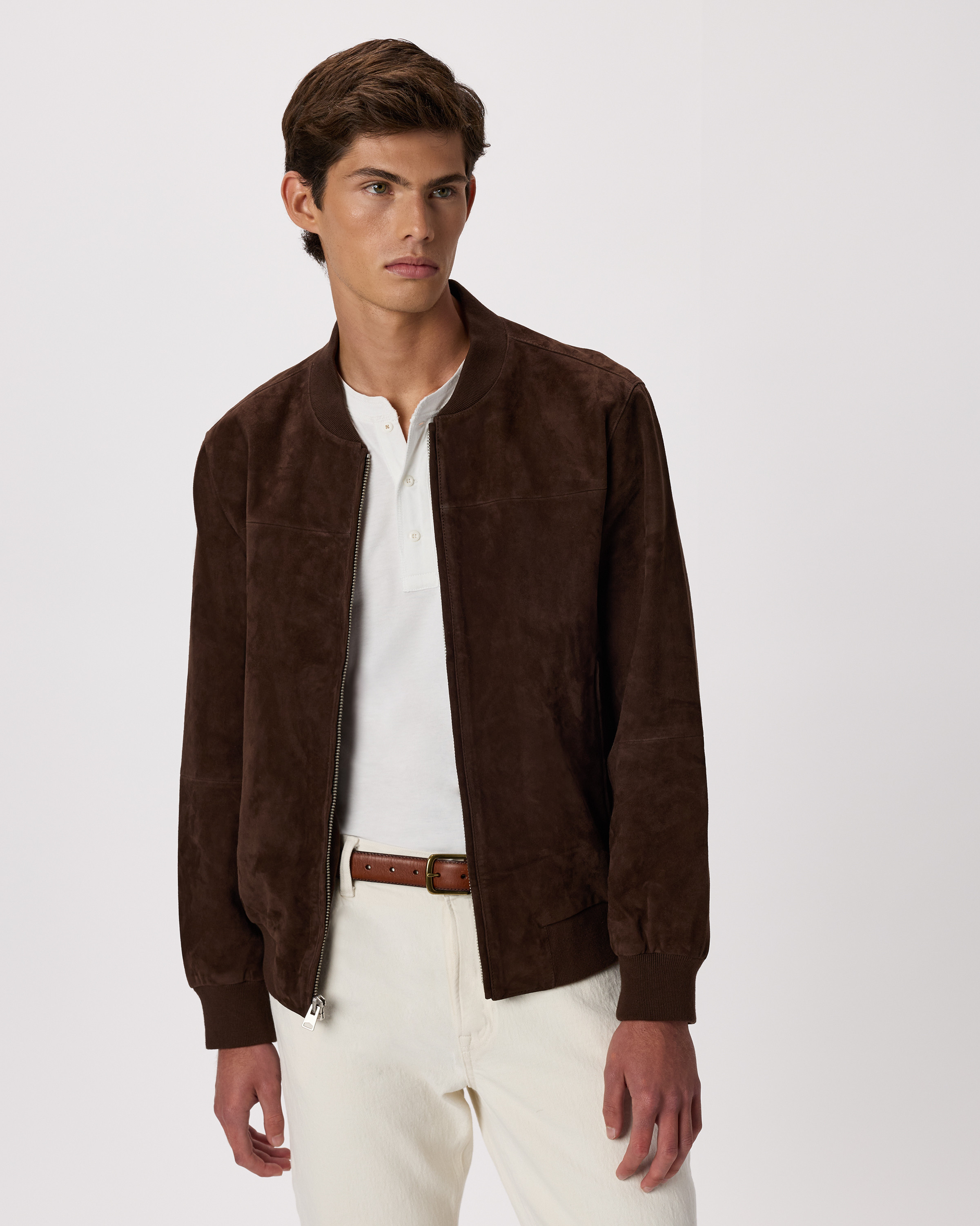 Quince | Men's 100% Suede Bomber Jacket in Espresso Brown, Size Medium, Suede Leather | Quince