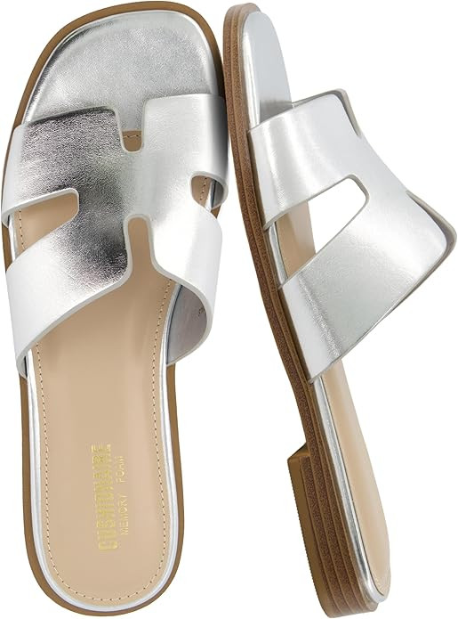 CUSHIONAIRE Voyage Cutout Strap Slides for Women, Slip On Summer Flats, Trendy Footwear, Comforta... | Amazon (US)
