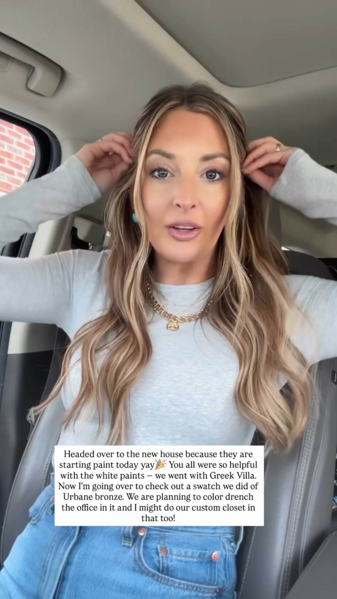 Headed over to the new house because they are starting paint today yay🎉 You all were so helpful with the white paints — we went with Greek Villa. Now I’m going over to check out a swatch we did of Urbane bronze. We are planning to color drench the office in it and I might do our custom closet in that too!

Wearing my favorite Amazon basic top! 

#LTKdayinmylife #LTKmomlife #LTKstorytime