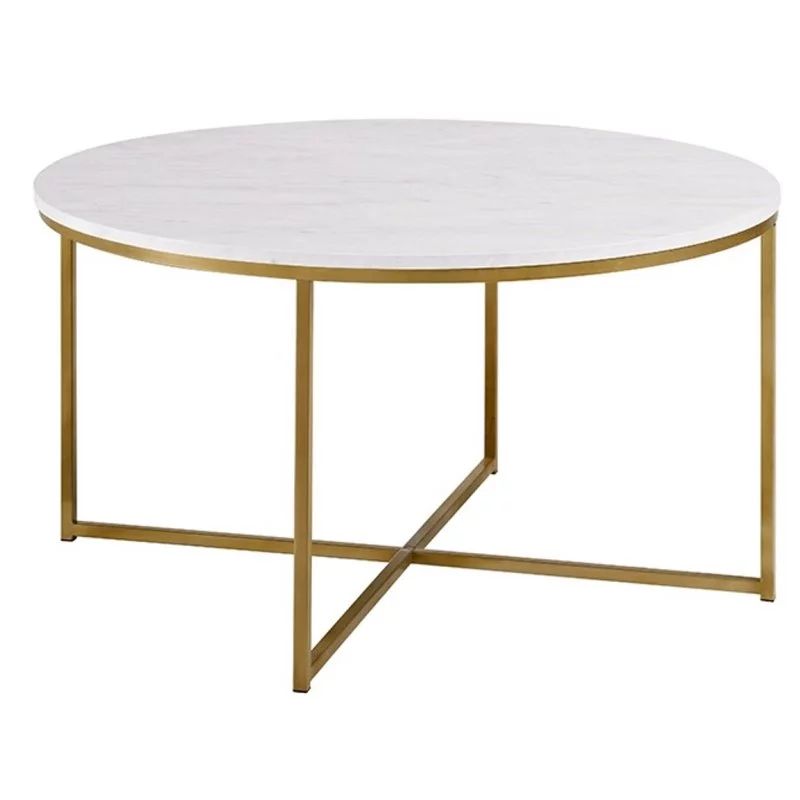 Modern Round White Faux-Marble Coffee Table with Gold Base | Walmart (US)