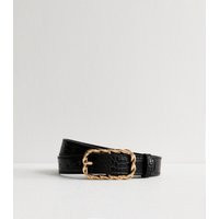 Black Crocodile Effect Faux Leather Belt New Look | New Look (UK)