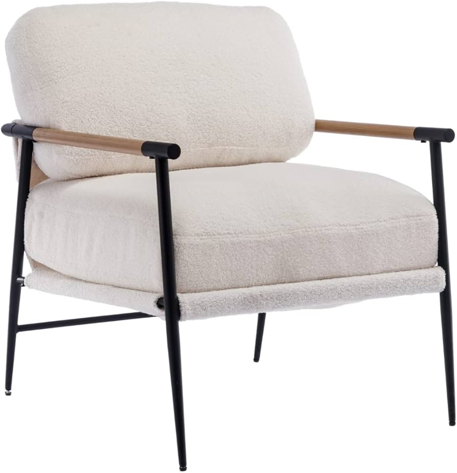 HEAH-YO Modern Accent Chair with Metal Frame Set of 1, Upholstered Lambwool Living Room Chair wit... | Amazon (US)