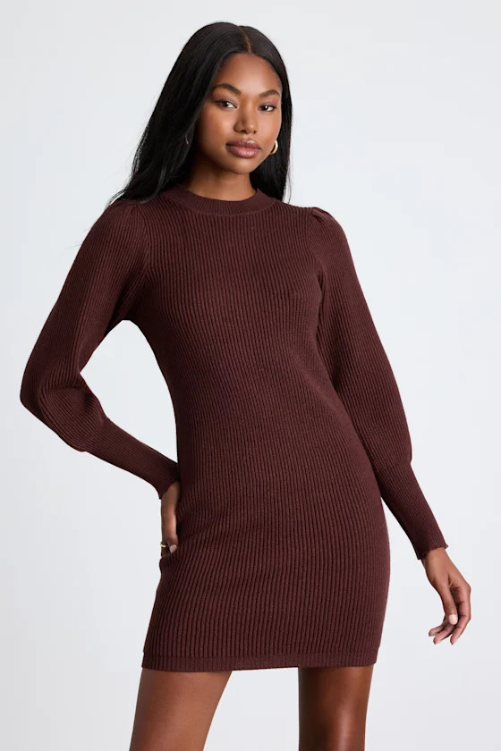 Loving You Fondly Brown Ribbed Knit Sweater Dress | Lulus