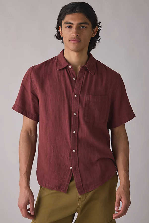 Urban Outfitters UO Breezy Baggy Short Sleeve Shirt Top in Brown, Men's at Urban Outfitters | Urban Outfitters (US and RoW)