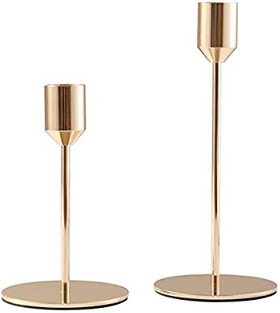 BWRMHME Set of 2, Shiny Gold Candlestick Holders Wedding Decorative Skinny Taper Candlestick Hold... | Amazon (US)