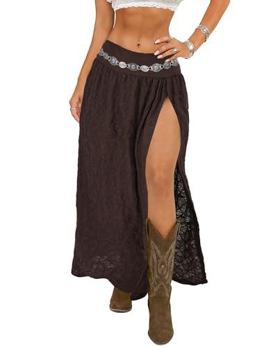 Women's Western Boho Lace Maxi Skirt High Slit Cowgirl Skirts Sexy Beach Skirt Country Concert Ou... | Amazon (US)