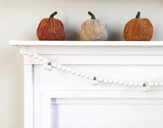 Ivory Pumpkin Fall Felt Ball Garland, Bunting, Banner - 50 Felt Balls/Shapes | Etsy (US)