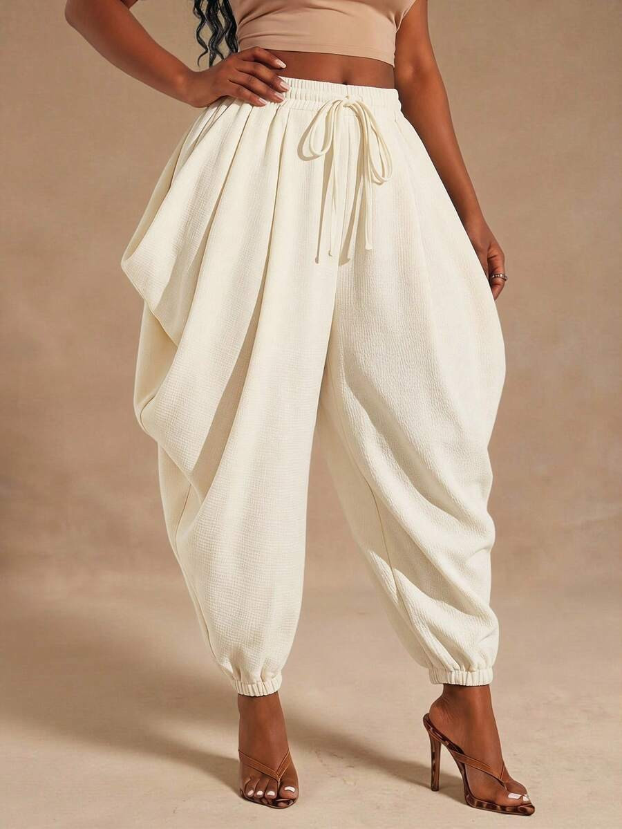 Radiana Plus Size Women's Solid Color Drawstring Waist Casual Harem Pants | SHEIN