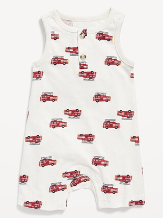 Unisex Printed Sleeveless Jersey-Knit Henley Romper for Baby | Old Navy (CA)