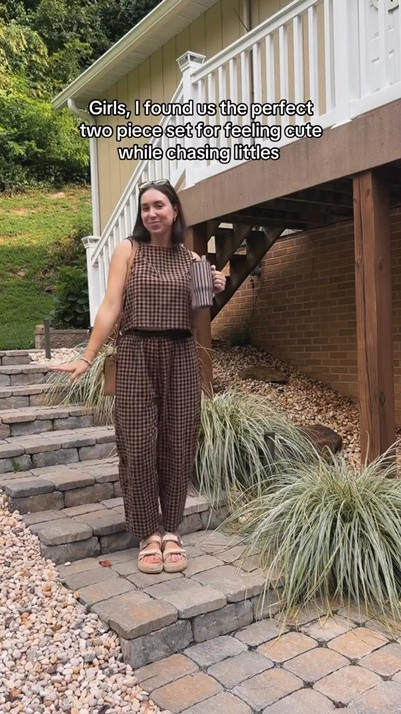 Gingham two piece set from Amazon under $40! So cute and perfect for chasing littles + transitioning from Summer 👉🏻 Fall 🤎🤎

#momswithstyle #outfitideas #casualstyle #twopieceset #amazonfashion