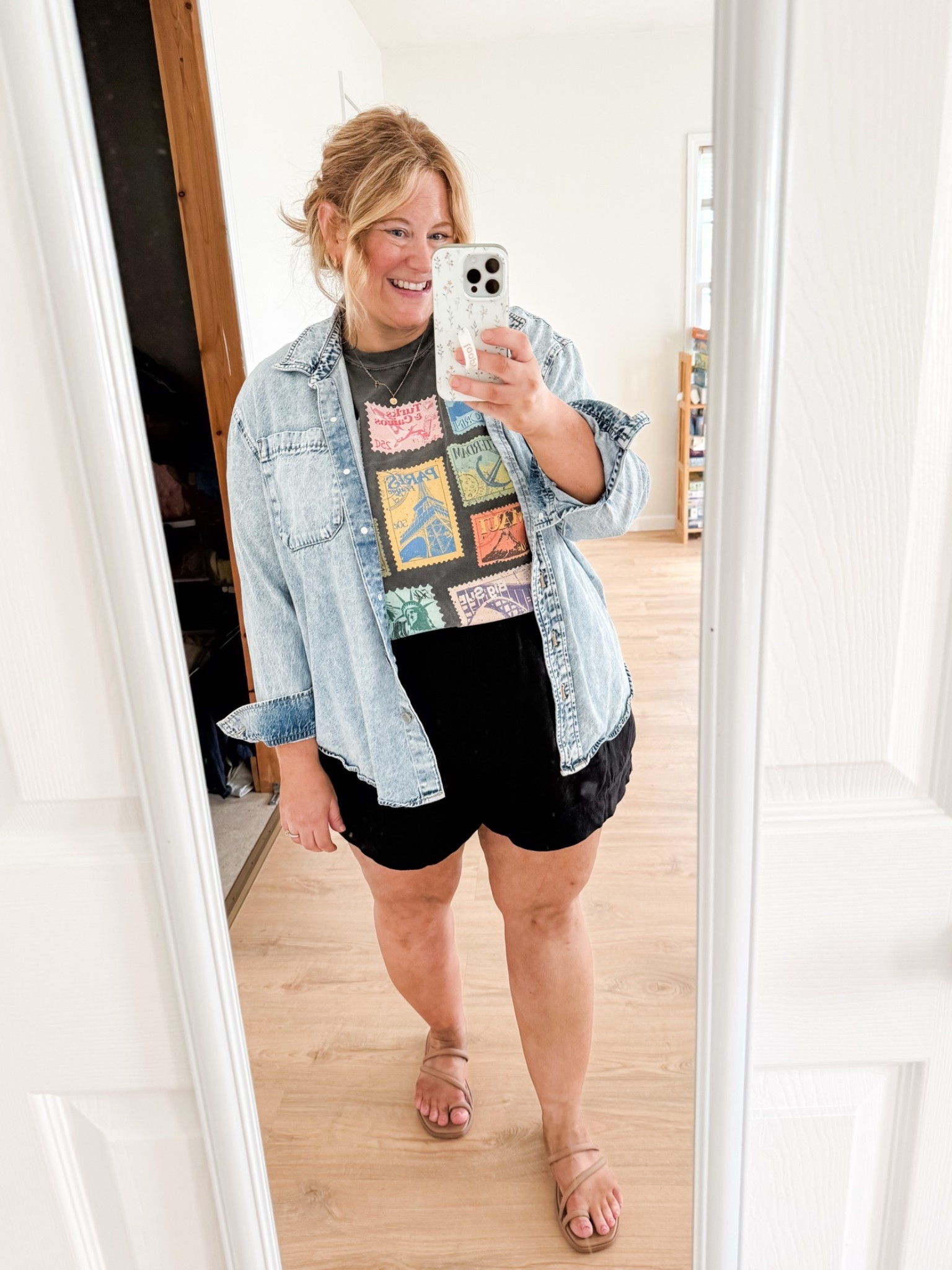 Wearing an XL in my graphic tee (use code STEPHSHARES20 to save) and an XXL in my shorts.  Denim shirt is older

#LTKSeasonal #LTKMidsize #LTKPetite