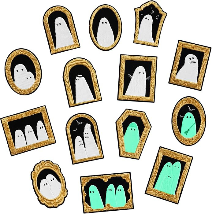14 Pcs Halloween Ghost Iron on Patches, Glow in Dark Embroidered Appliques | Amazon (US)