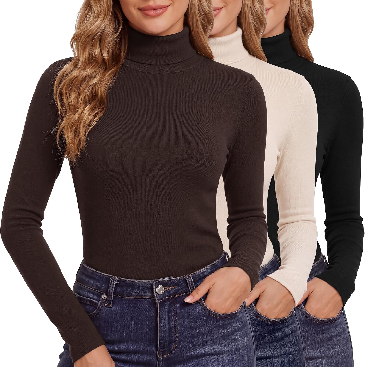 GAYHAY 3 Pack Turtleneck Tops for Women, Long Sleeve Fleece-Lined Shirts | Amazon (US)