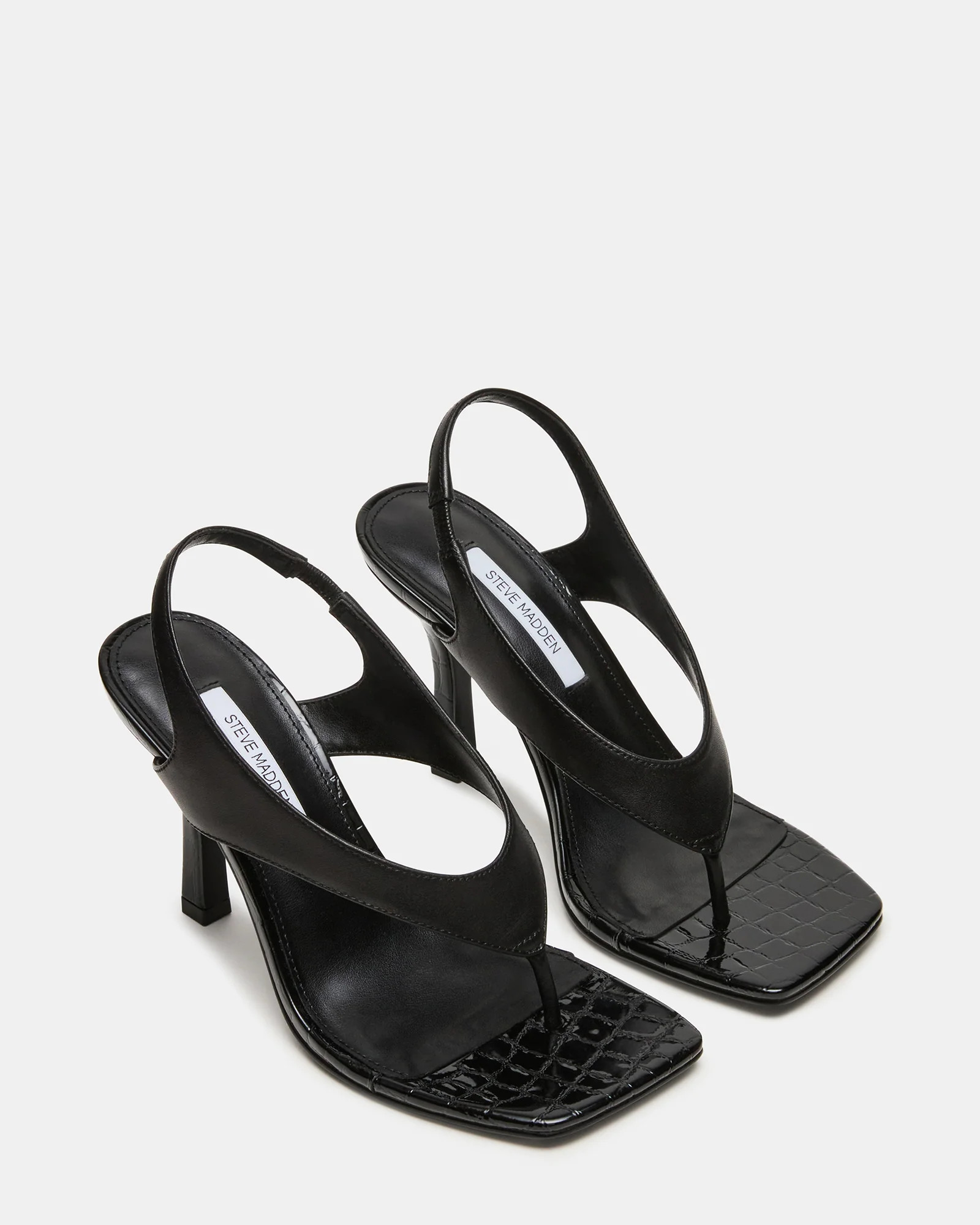 IMPROV Black Leather Square-Toe Thong Slingback Women's Heel | Steve Madden (US)