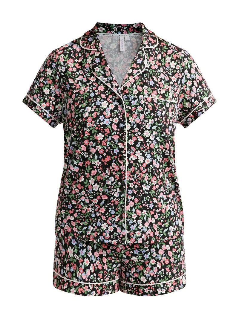 Joyspun Women's Dreamy Soft Collection Notch Collar Top and Shorts Pajama Set, 2-Piece, Sizes XS-... | Walmart (US)
