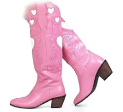 Womens Mid Calf Boots Chunky Heel Cute Heart Cowgirl Cowboy Colorful Western Cosplay Party Boots | Amazon (US)