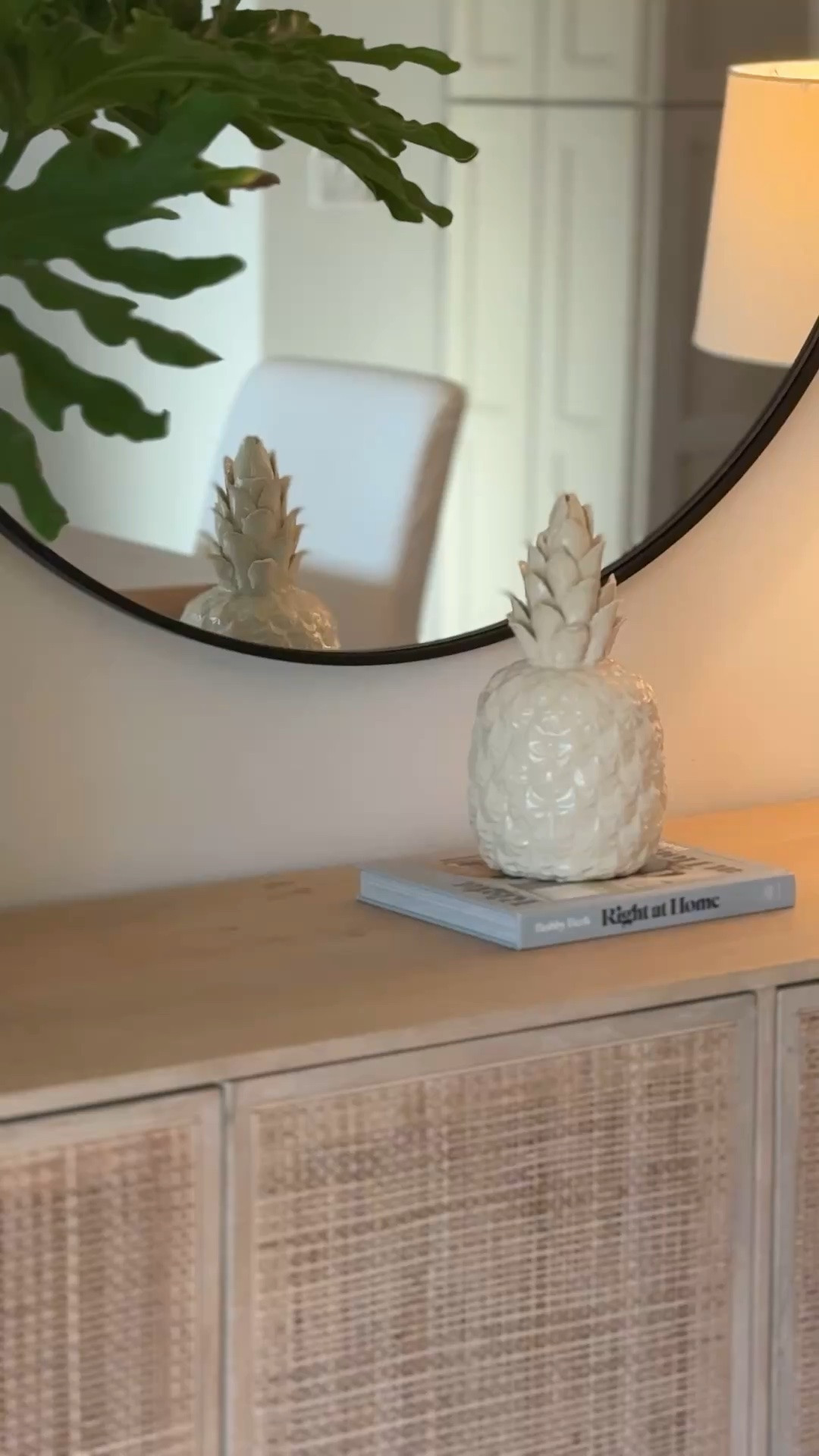 Neutral coastal decor summer console styling cane cabinet pineapple home decor large round mirror dining room

#LTKSeasonal #LTKHome #LTKSaleAlert
