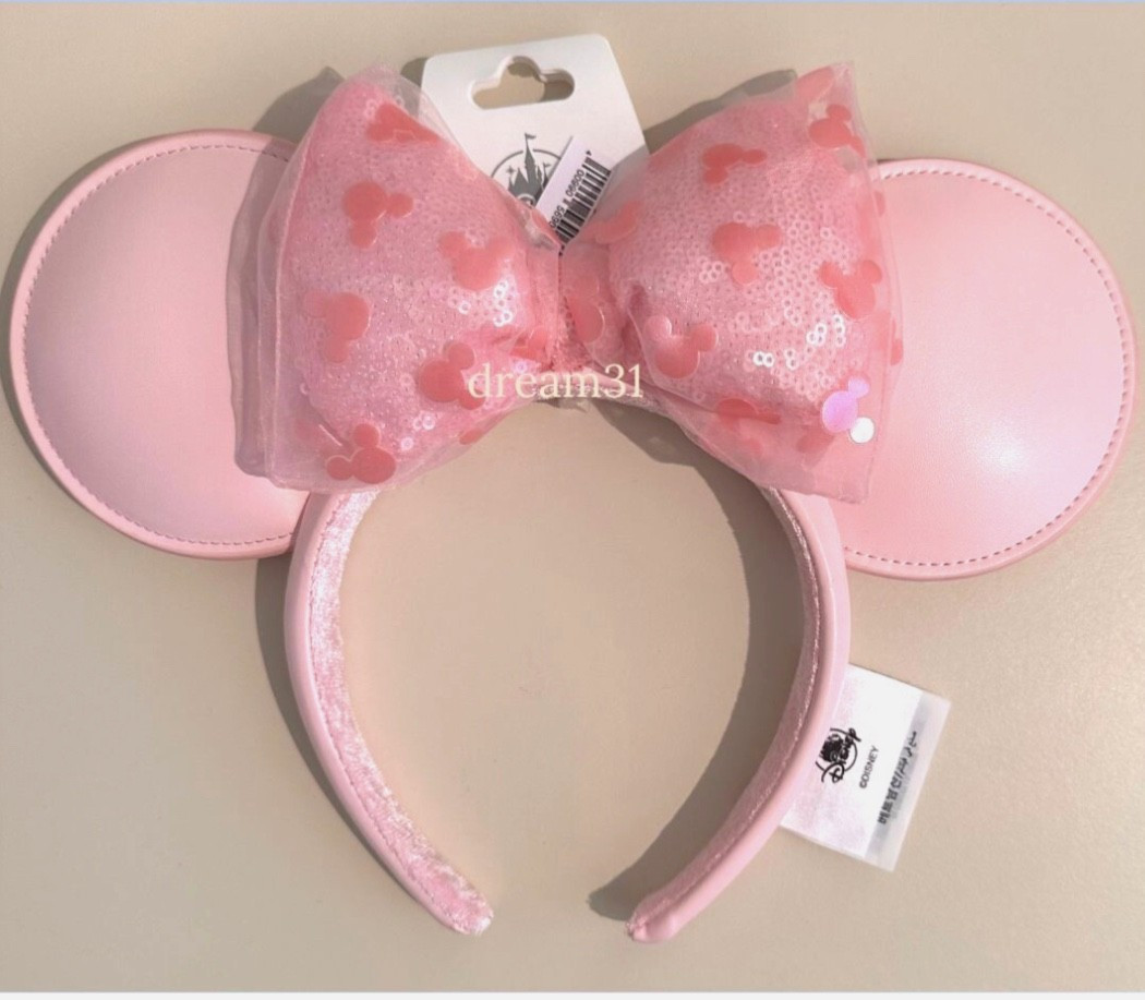 Disney Mickey Mouse Icon Bow Minnie Mouse Pink Milk Ears Faux Leather Headband | eBay US
