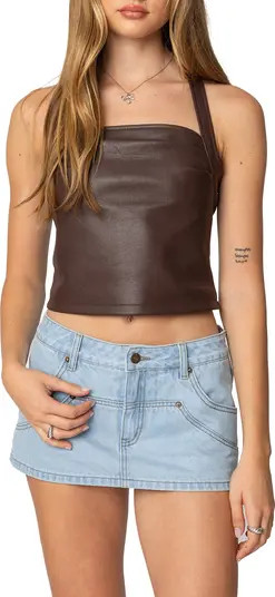 Faux Leather Halter Crop Top | Nordstrom