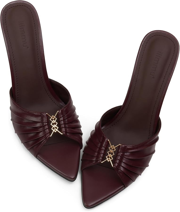 iiimmu 3.5 IN Stiletto Mules Heels with Gold Accents | Amazon (US)