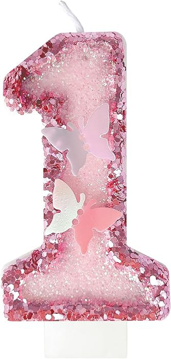1th Birthday Candles，Glitter Butterfly Cake Toppers Pink Sequins Wedding Numeral Cupcake Decora... | Amazon (US)