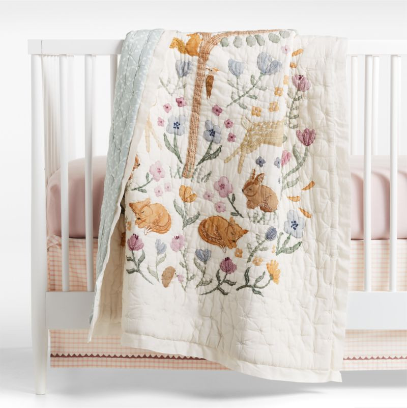 Wonderland Prairie Embroidered Organic Cotton Voile Baby Crib Quilt + Reviews | Crate & Kids | Crate & Barrel