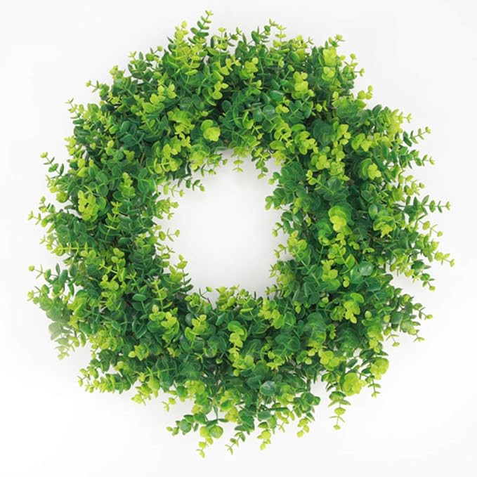 20" Artificial Boxwood Green Leaves Wreath Spring Summer Outdoor Ornaments for Front Door Wall Wi... | Amazon (US)