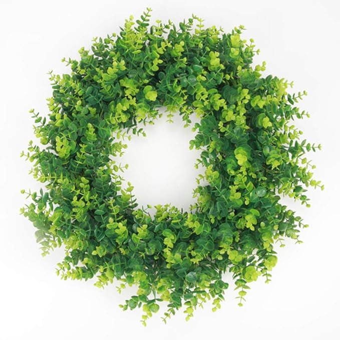 20" Artificial Boxwood Green Leaves Wreath Spring Summer Outdoor Ornaments for Front Door Wall Wi... | Amazon (US)