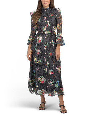 Long Sleeve Floral Lace Maxi Dress With Belt | Casual Dresses  | Marshalls | Marshalls
