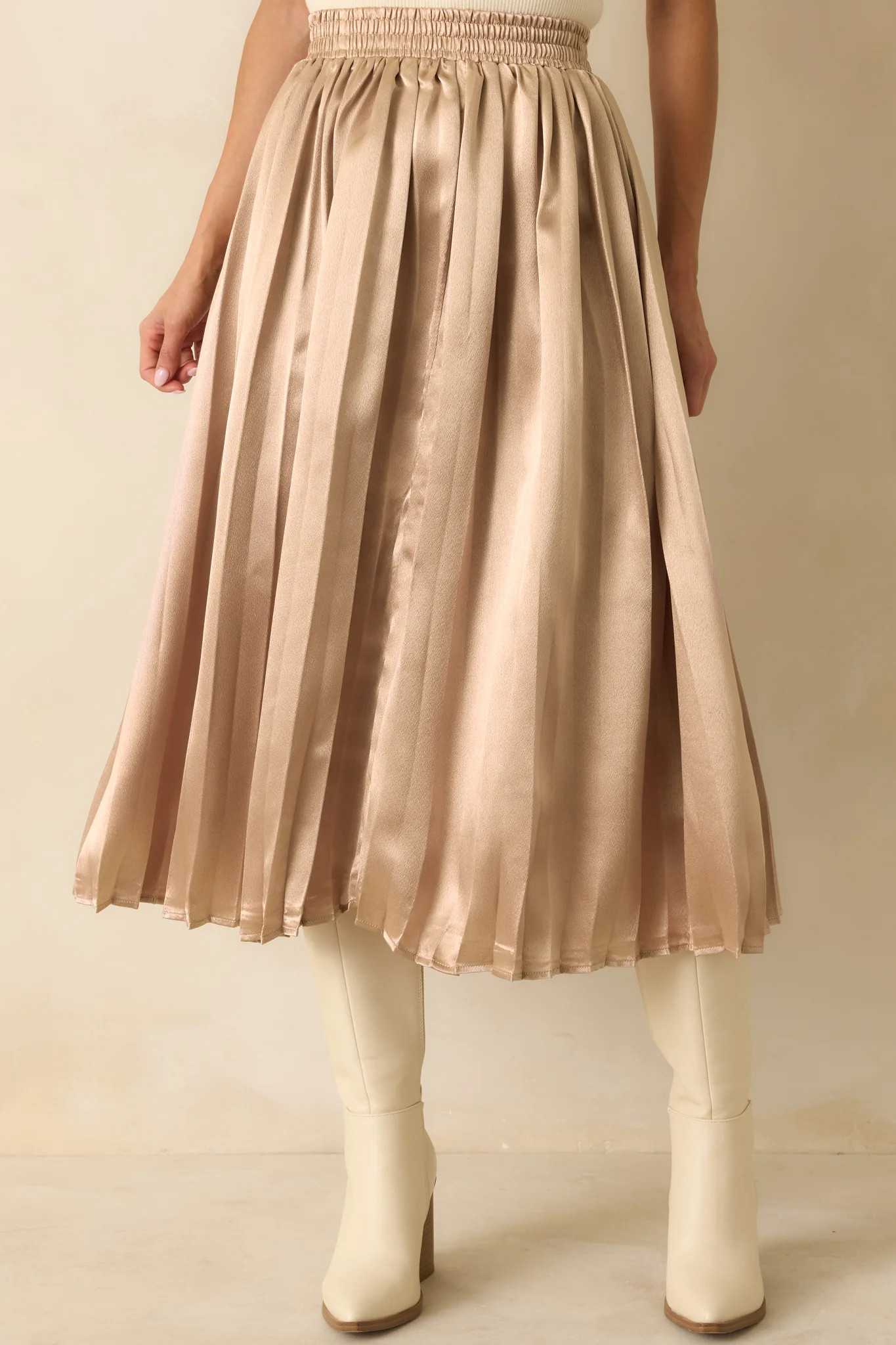 Lost In The Stars Champagne Pleated Midi Skirt | Red Dress