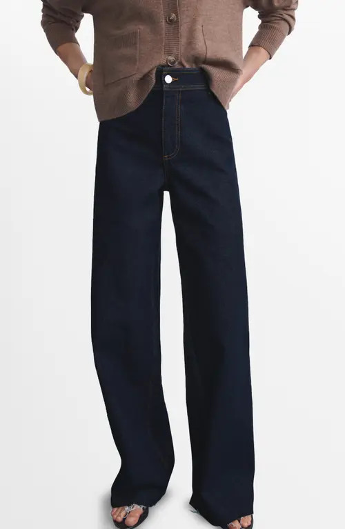 MANGO Catherin Frayed High Waist Wide Leg Culotte Jeans in Open Blue at Nordstrom, Size 6 | Nordstrom