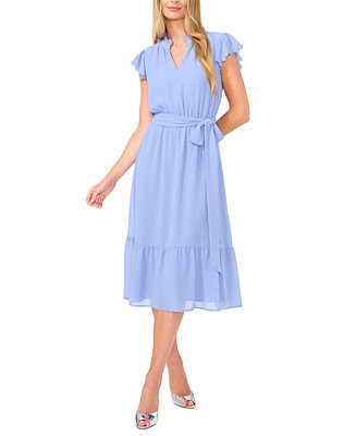 Women's Scallop-Ruffle Tie-Waist Midi Dress | Macy's