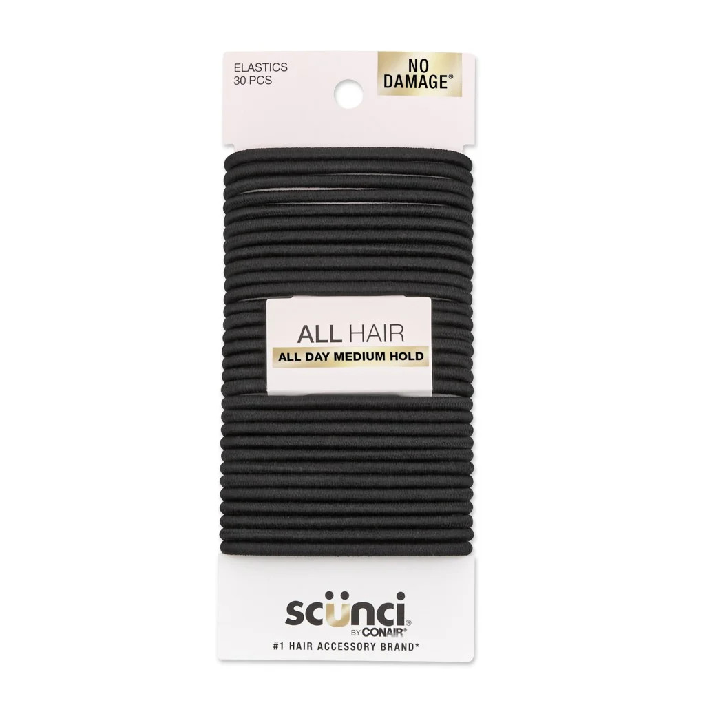 Scunci No Damage Elastic Stretch Nylon Ponytail Holder Hair Ties, Black, 30 Ct | Walmart (US)