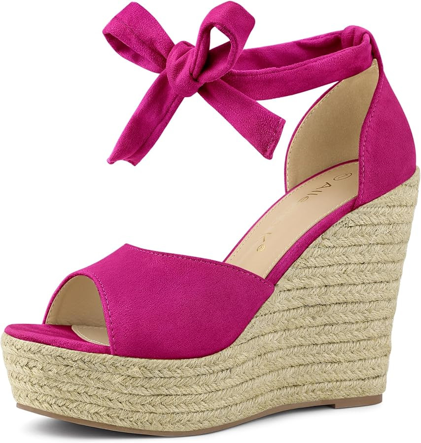 Allegra K Women's Espadrilles Tie Up Ankle Strap Wedges Sandals | Amazon (US)