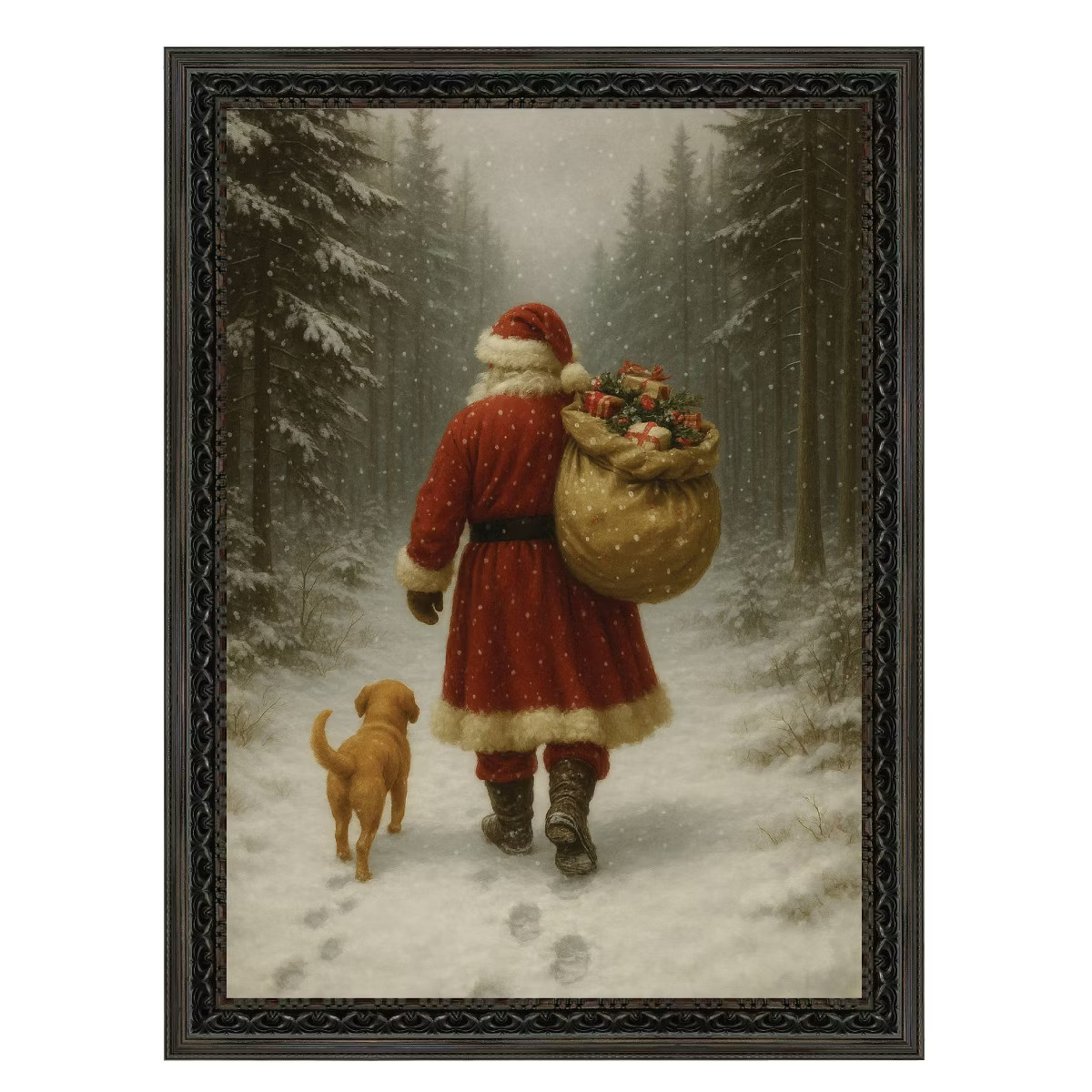 Petal Lane 12"x16" Santa Walking Dog Wall Art Fancy Brown | Target