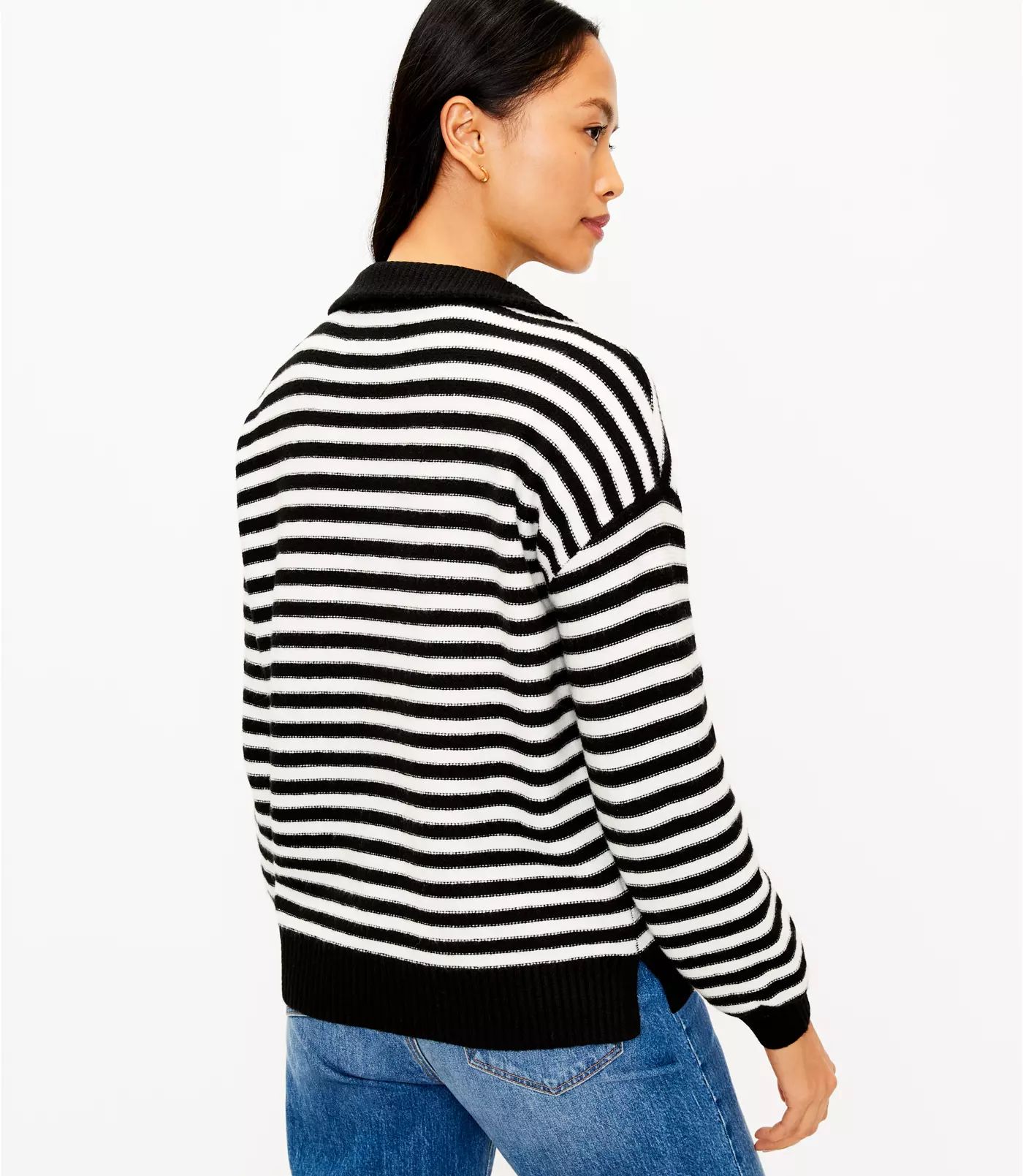 Striped Zip Collar Sweater | LOFT