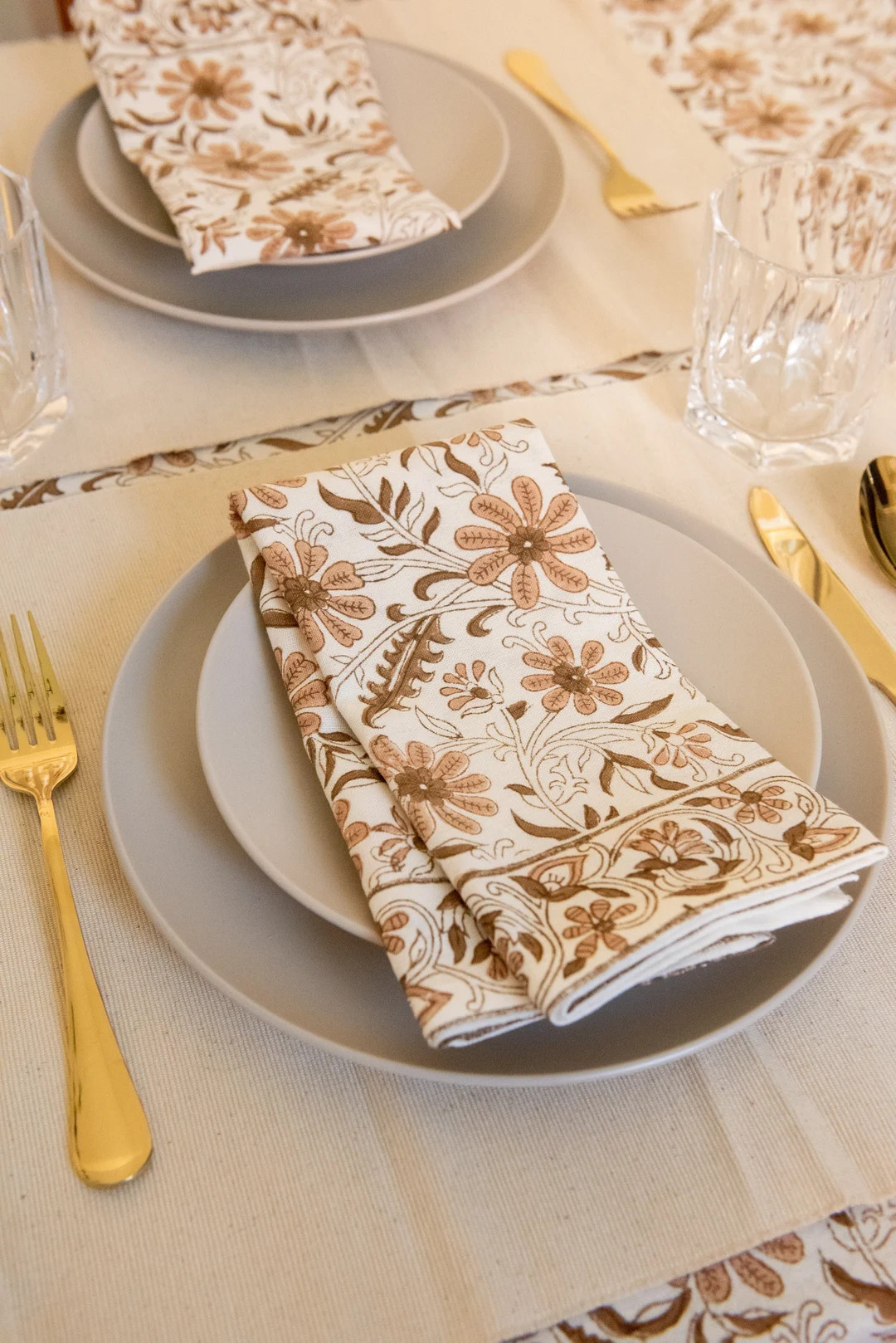 Brown Floral Napkins | Indian Block Print Napkins | Cotton Dinner Napkins | Vintage Style | Thank... | Etsy (US)