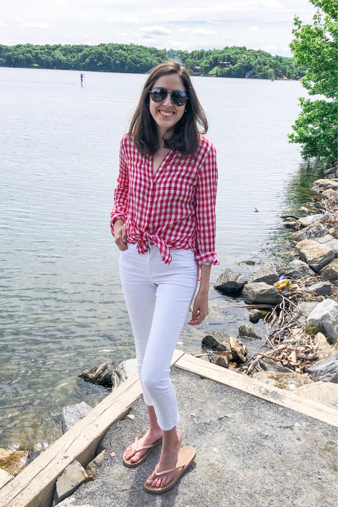 Summer nights at the lake. Ready for 4th of July in this red gingham shirt. ❤️

Summer outfit
Classic style 
Fourth of July
Preppy style
Grand millennial 
Casual outfits 

#LTKxNSale #LTKSummerSales #LTKxWalmart