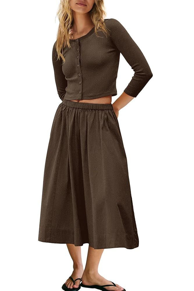 Panadila Womens 2 Piece Lounge Sets Matching Vacation Outfits Ribbed Button Down Cardigan and Ela... | Amazon (US)